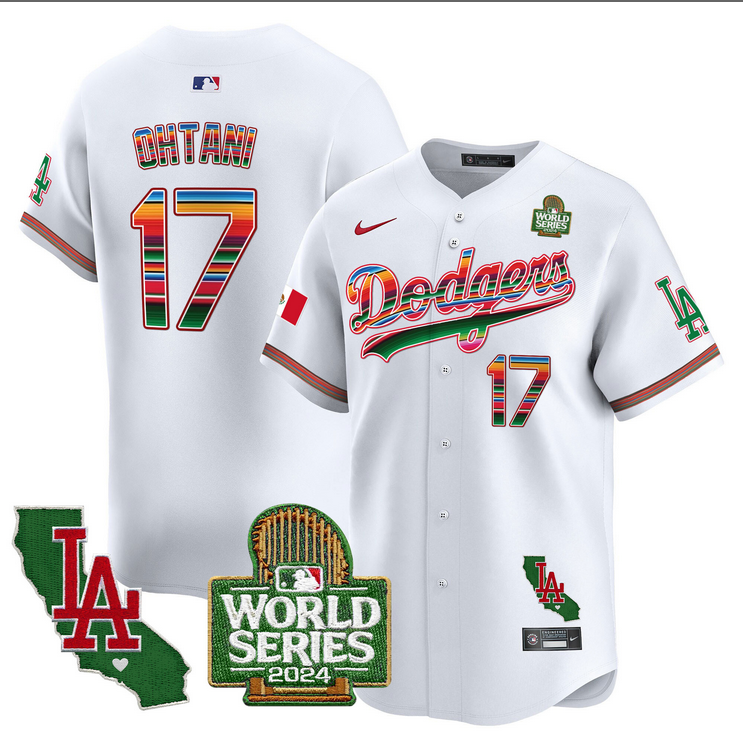 Men MLB Mexico Los Angeles Dodgers #17 Ohtani white 2024 World Series Champions Patch Jersey 20241105 style 2